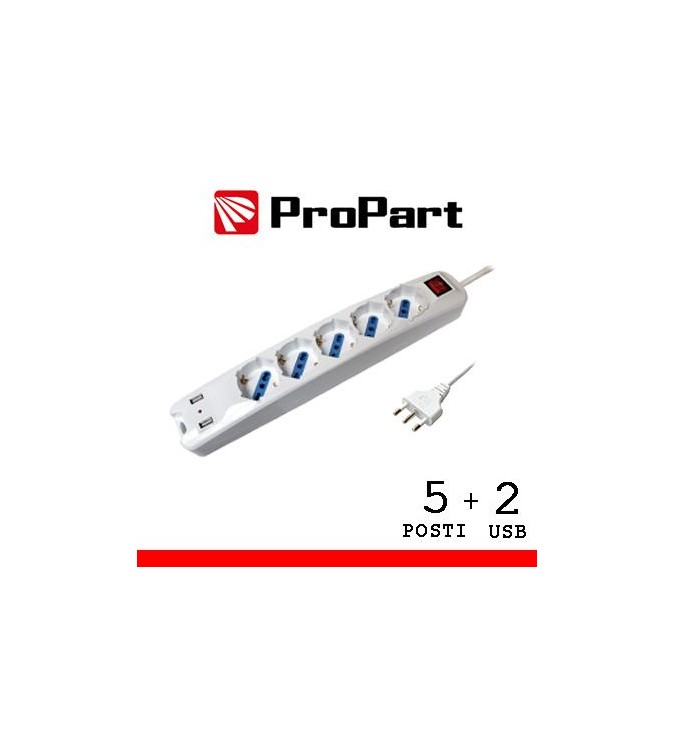 Multipresa 5pos bipasso/schuko + USB spina16A +interr.
