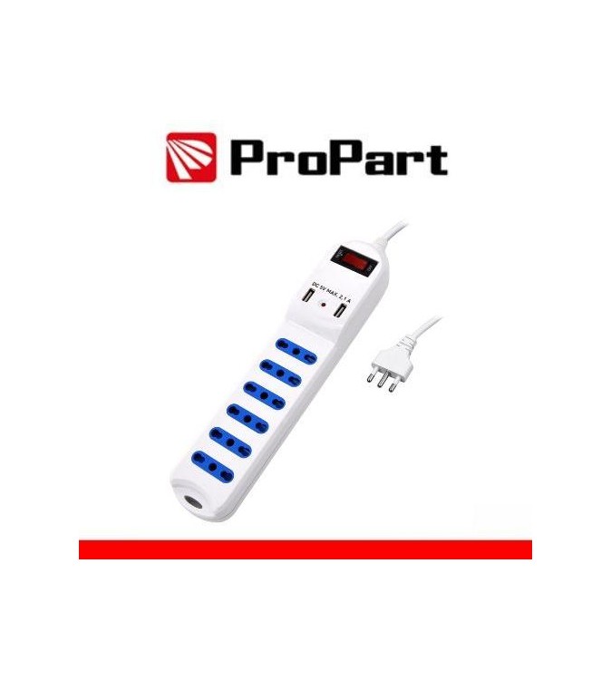 Multipresa 6 posti 10/16A bipasso 2P+T + 2 prese USB 2.1A RICARICA RAPIDA + int