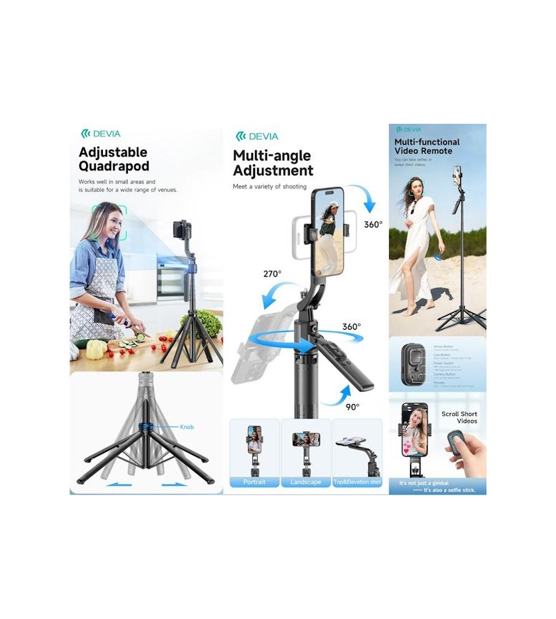 Selfie-Stick con tracciamento del viso Al + supporto per streaming + Telecomando
