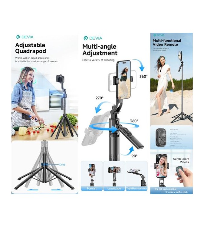 Selfie-Stick con tracciamento del viso Al + supporto per streaming + Telecomando