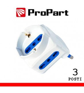 Adattatore 3pos bipasso/schuko spina16A salvaspazio