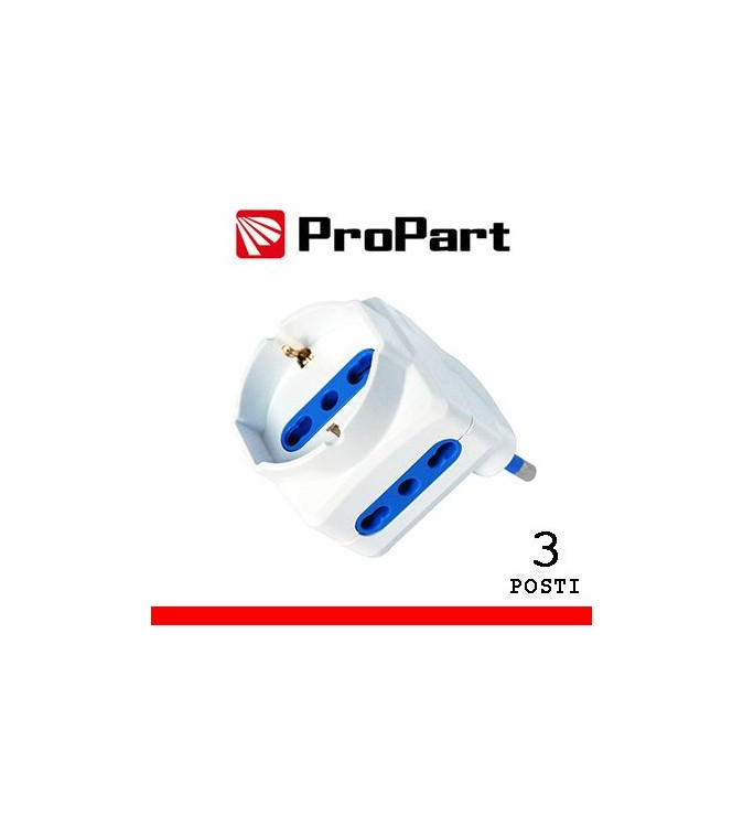Adattatore 3pos bipasso/schuko spina16A salvaspazio