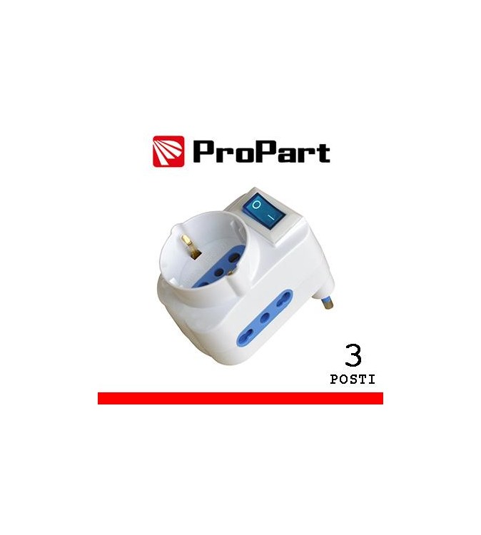 Adattatore 3pos bipasso/schuko spina16A salvaspazio + inter.