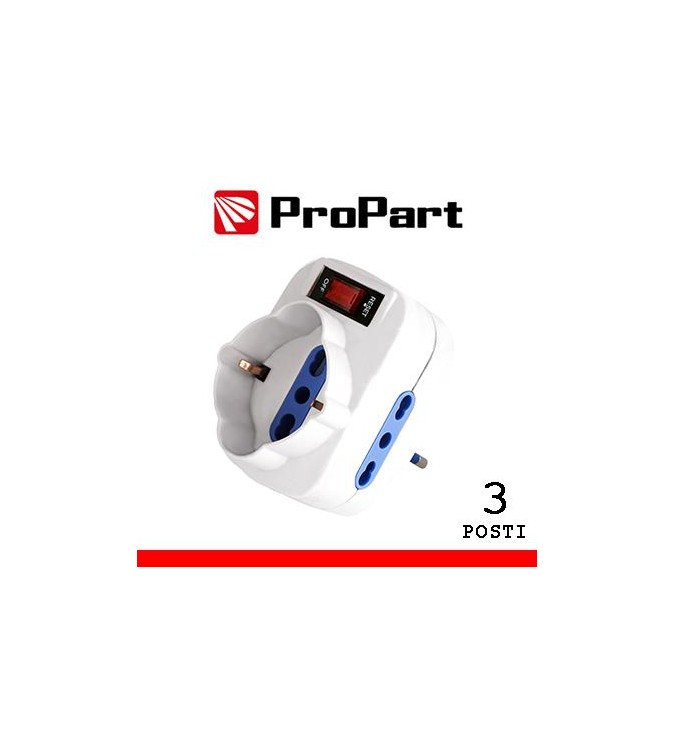 Adattatore 3pos bipasso/schuko spina10A rotante + inter.
