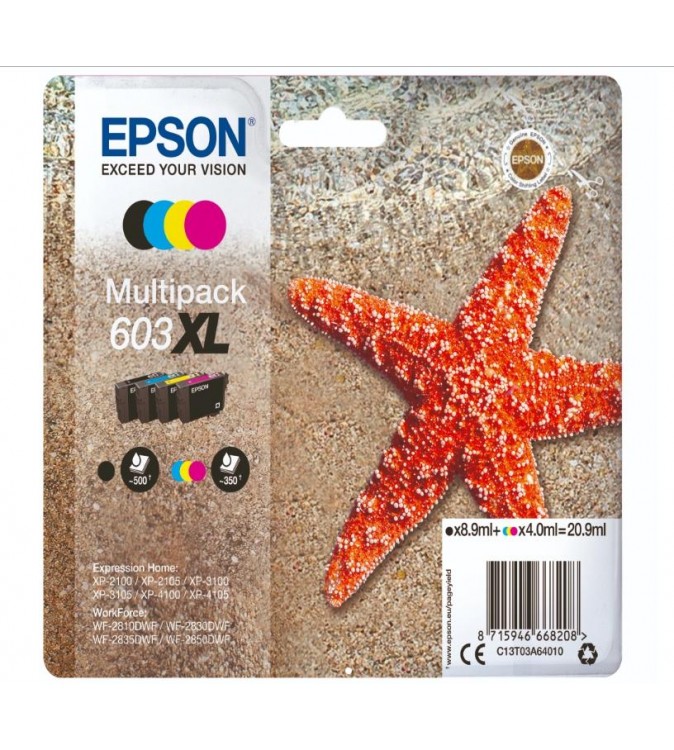 CARTUCCE ORIGINALE EPSON 603XL MULTIPACK 4 NERO E COLORI STELLA MARINA