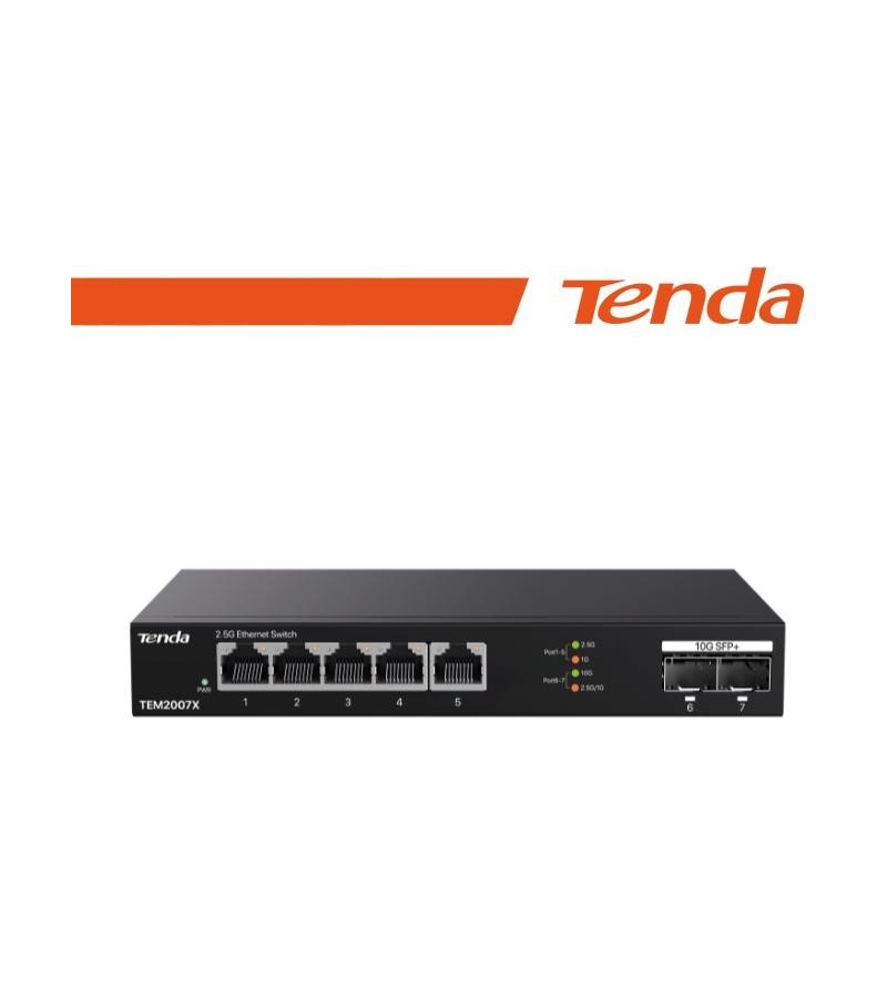 Tenda Switch 2.5G - 7 porte (5 porte 2.5GE + 2 porte 10G SFP+) Desktop | TEM2007X