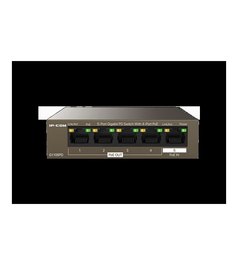 IP-COM Switch Gigabit PoE - 5 porte (4 GE PoE OUT + 1 GE PoE IN) | G1105PD