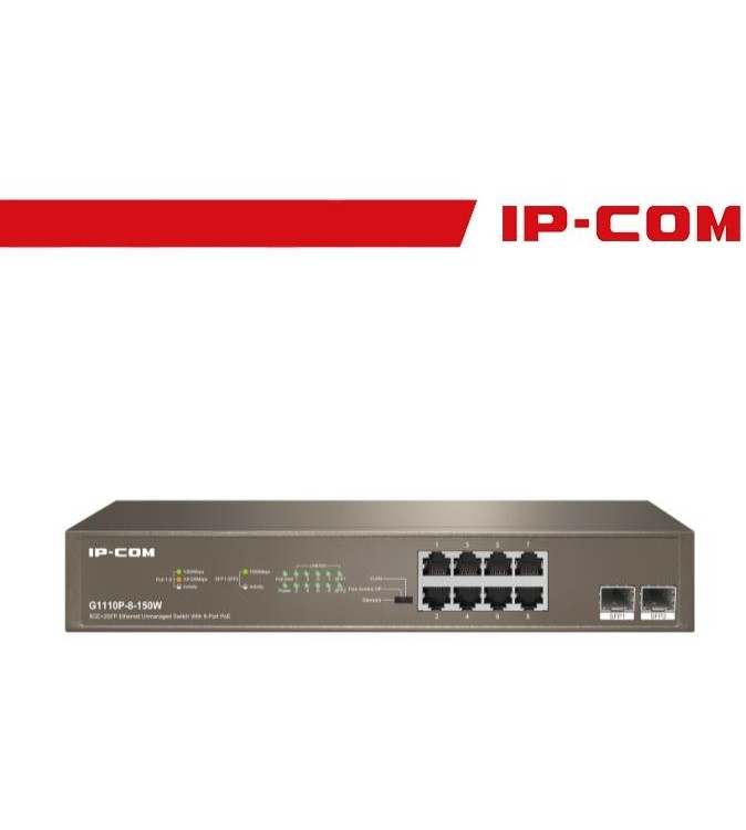 IP-COM Switch Unmanaged 8GE + 2SFP 8 porte PoE 150W EOL | G1110P-8-150W