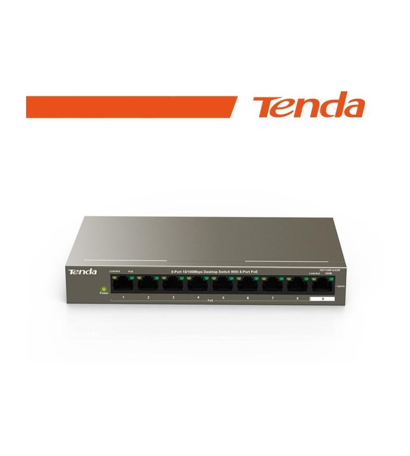 Tenda Switch Fast PoE - 9 porte (8 FE PoE + 1 FE) | TEF1109P-8-63W