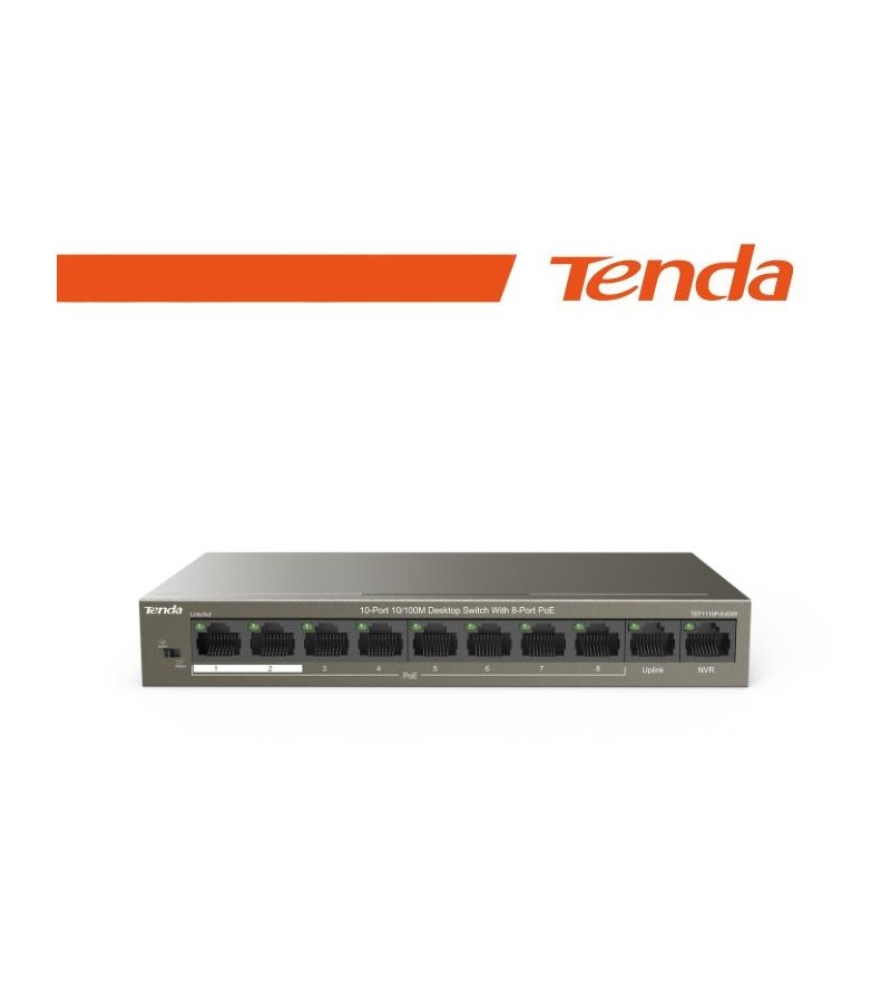 Tenda Switch Fast PoE - 10 porte (8 FE PoE + 2 FE) | TEF1110P-8-63W