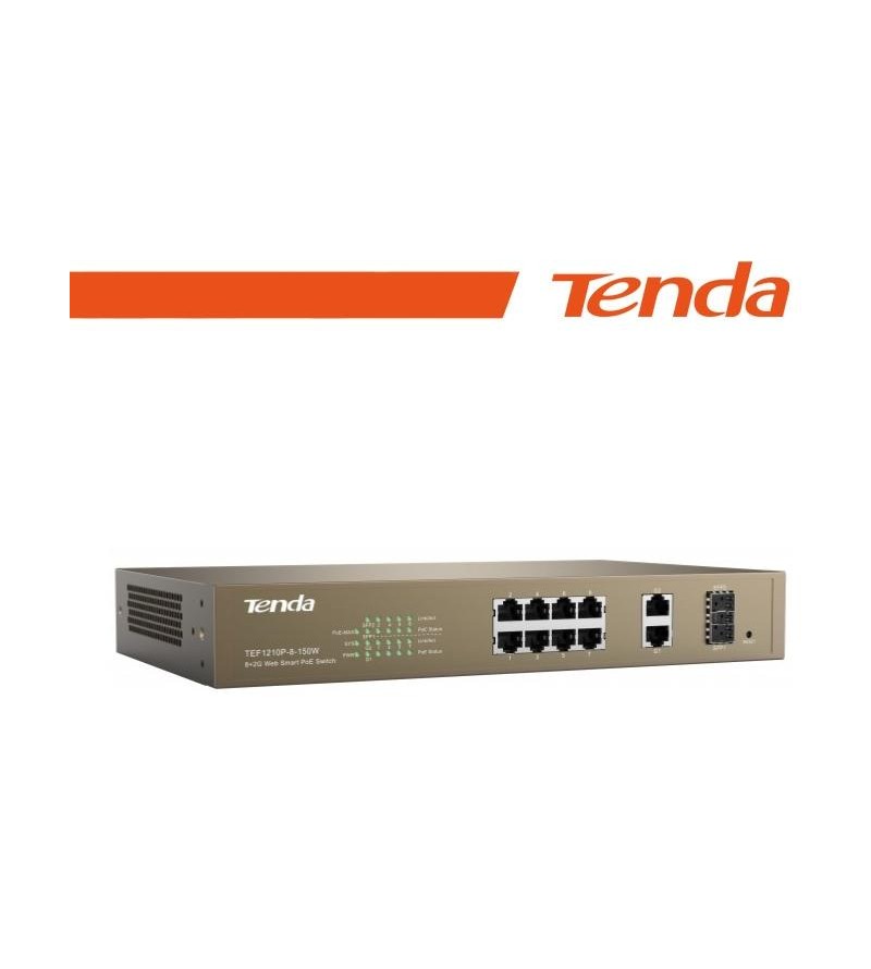 Tenda Switch PoE Desktop Smart 8 Porte 10/100Mb+2Gb+2SFP - EOL | TEF1210P-8-150W