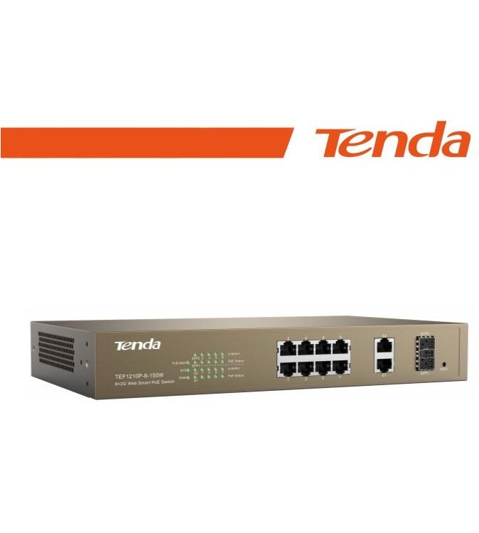 Tenda Switch PoE Desktop Smart 8 Porte 10/100Mb+2Gb+2SFP - EOL | TEF1210P-8-150W