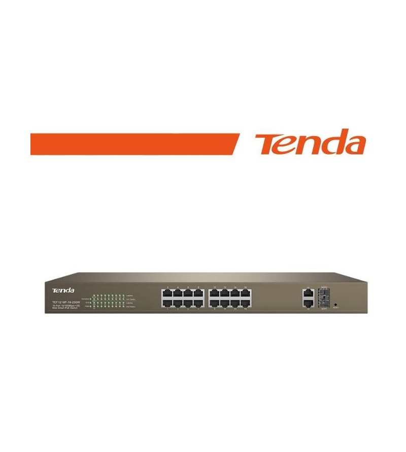 Tenda Switch PoE Web Smart 16 Porte 10/100+2Gb+2SFP - EOL | TEF1218P-16-250W