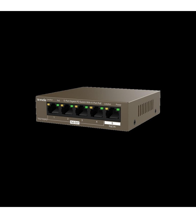 Tenda Switch Gigabit PoE - 5 porte (4 GE PoE OUT + 1 GE PoE IN) | TEG1105PD