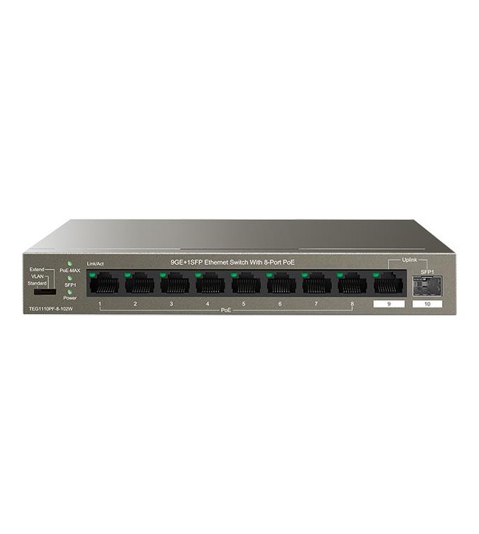 Tenda Switch Gigabit PoE - 10 porte (8 GE PoE + 2 GE) | TEG1110PF-8-102W