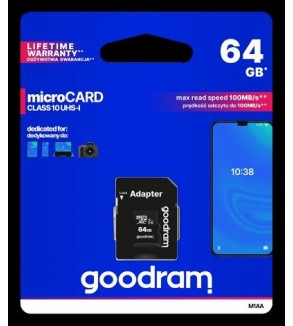 GoodRAM microSD 64GB class 10 UHS I + adapter - retail blister - M1AA-0640R12