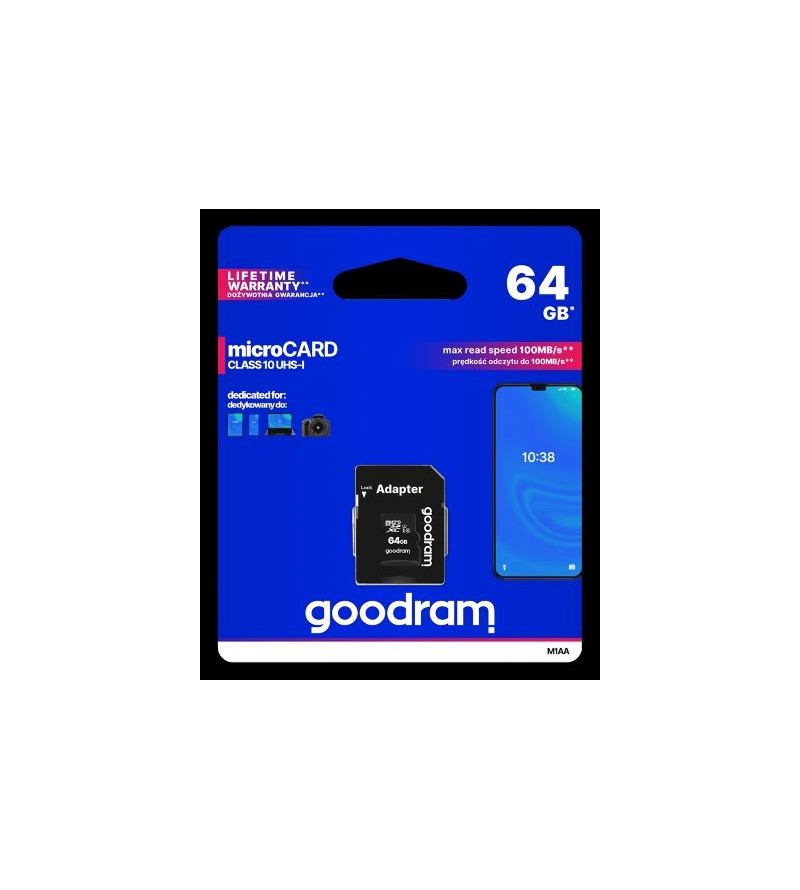 GoodRAM microSD 64GB class 10 UHS I + adapter - retail blister - M1AA-0640R12