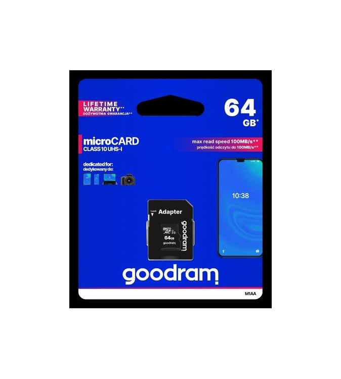 GoodRAM microSD 64GB class 10 UHS I + adapter - retail blister - M1AA-0640R12