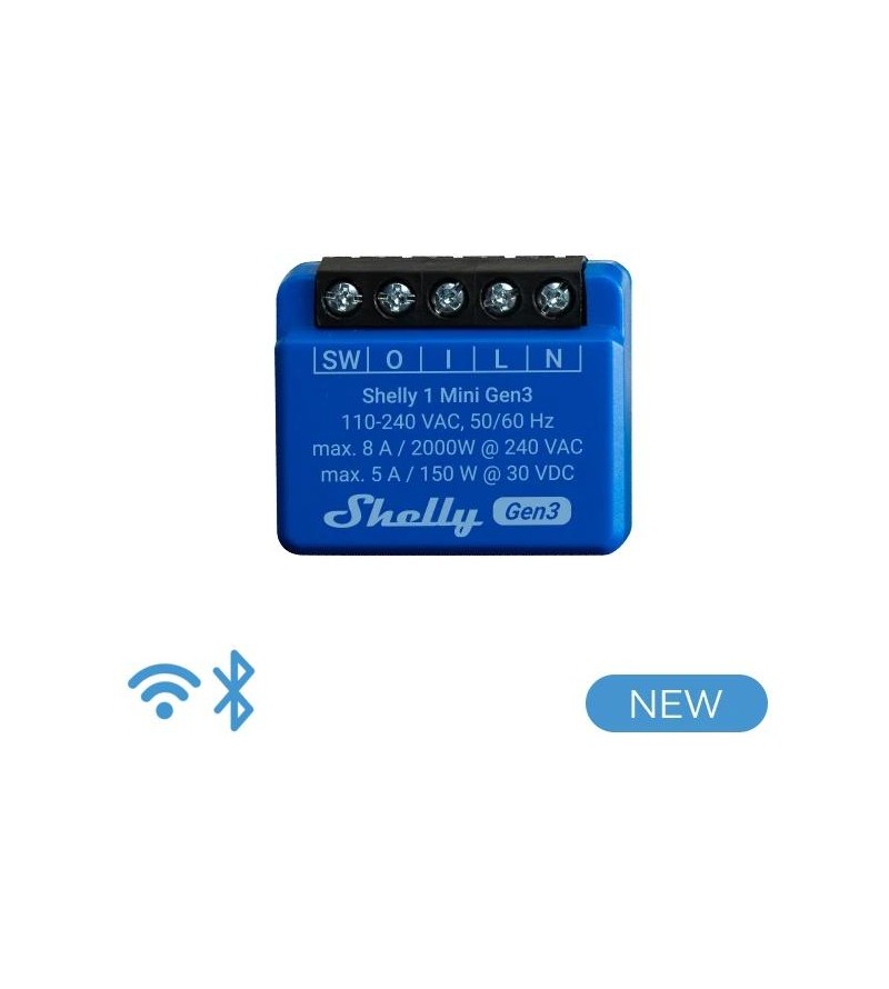Shelly Mini 1 Gen3 - Smart Relay contatto pulito 8A AC/DC WiFi/BT/Matter