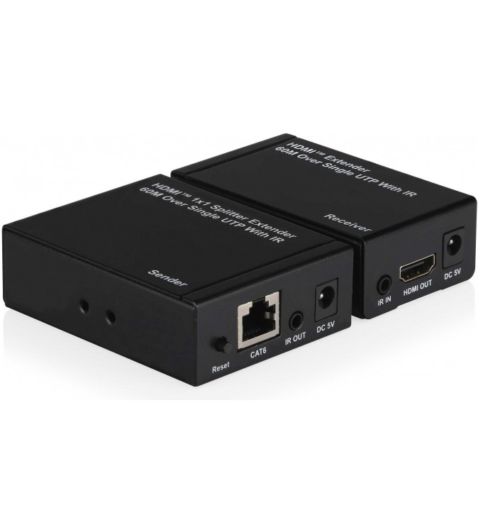 Kit TX-RX Extender HDMI, 60MT UTP, 1080p@60Hz, POE, Loop-Out