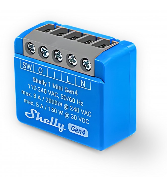 Shelly 1 Mini Gen4 - Smart Relay contatto pulito 8A AC/DC WiFi/BT/Matter/Zigbee