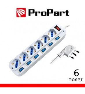 Multipresa 6pos bipasso/schuko spina16A +interr. multipli