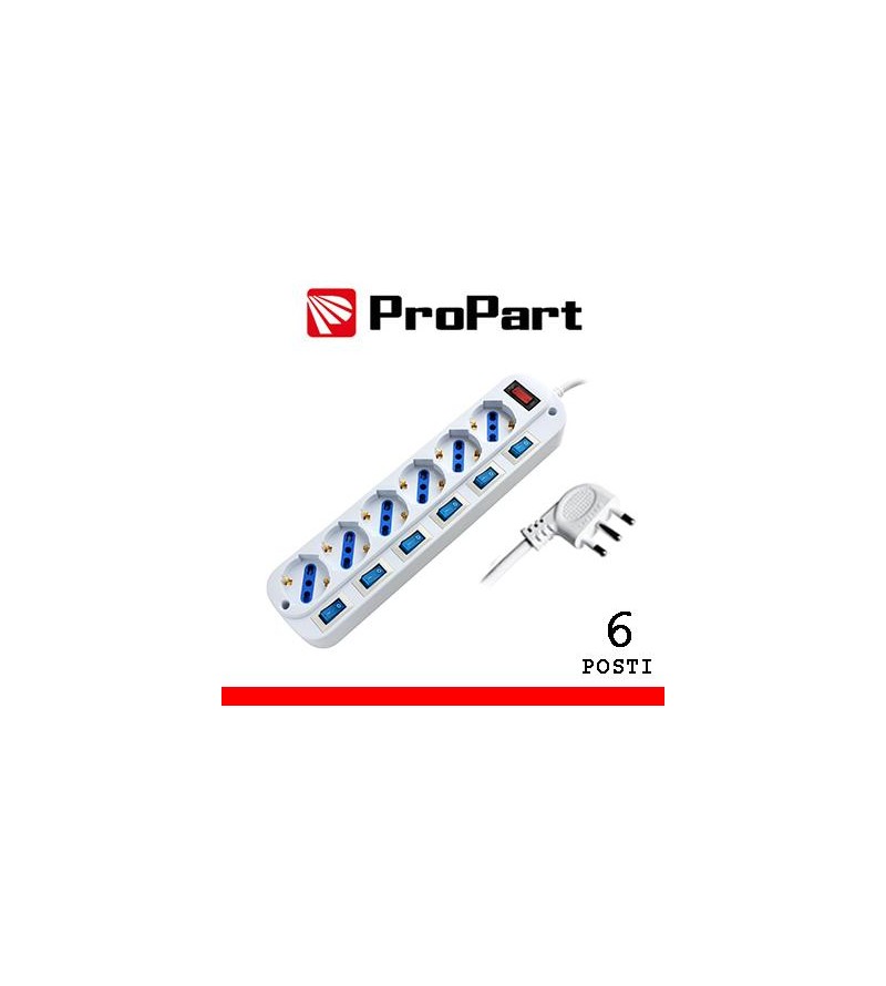 Multipresa 6pos bipasso/schuko spina16A +interr. multipli