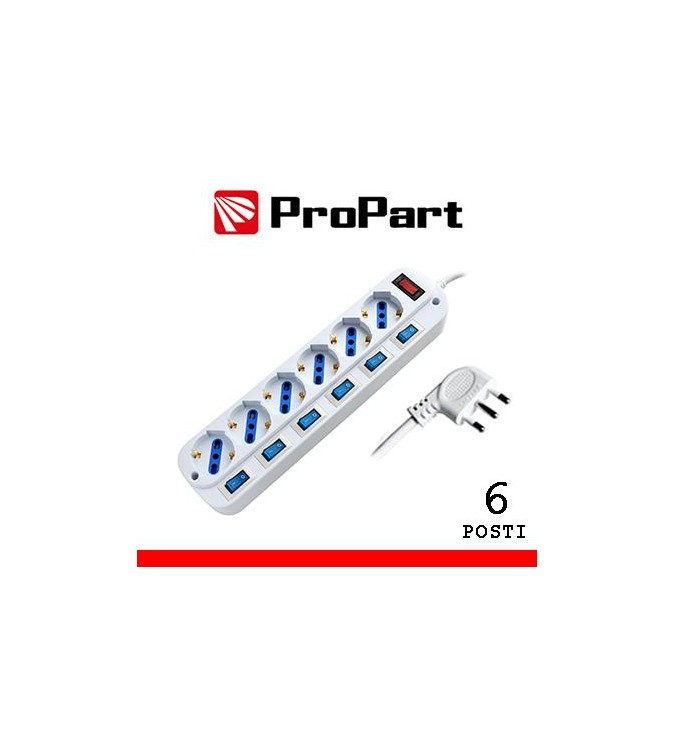 Multipresa 6pos bipasso/schuko spina16A +interr. multipli