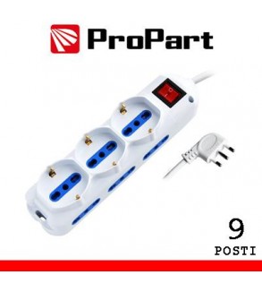Multipresa 9pos bipasso + bipasso/schuko spina16A +int nera