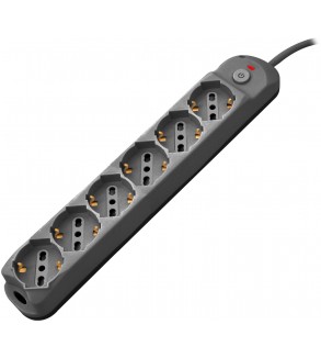 Multipresa 6pos bipasso/schuko + interrutt nuovo modello nera Spina 16A