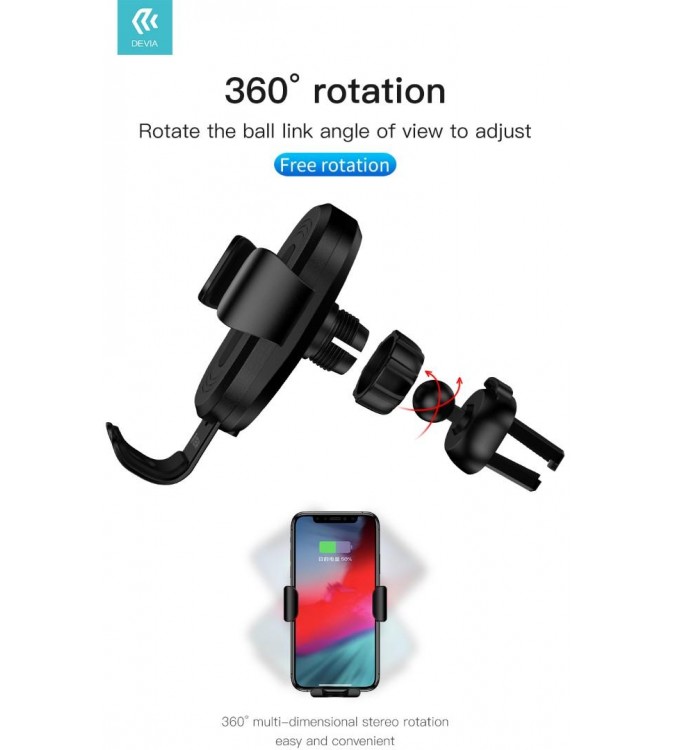 Supporto telefono gravità carica wireless 10W da presa aria