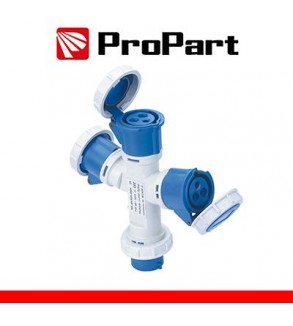 Adattatore triplo Spina ind.16A 2P+T 220-250V CEE IP67