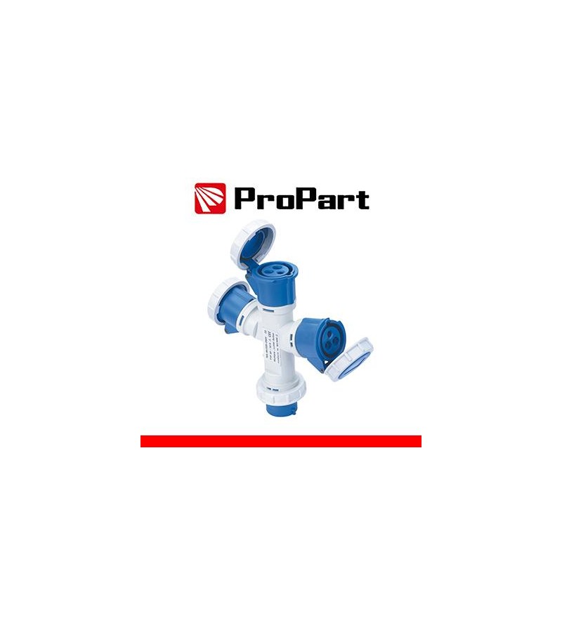 Adattatore triplo Spina ind.16A 2P+T 220-250V CEE IP67