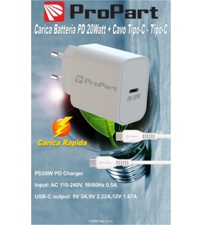 Carica Batterie + Cavo Type-C a Type-C 1.5M Rapid 20W PD