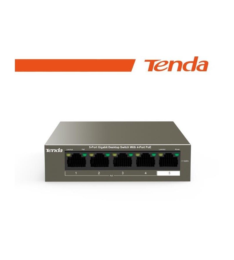 Tenda Switch Gigabit PoE - 5 porte (4 GE PoE + 1 GE) | TEG1105P-4-63W