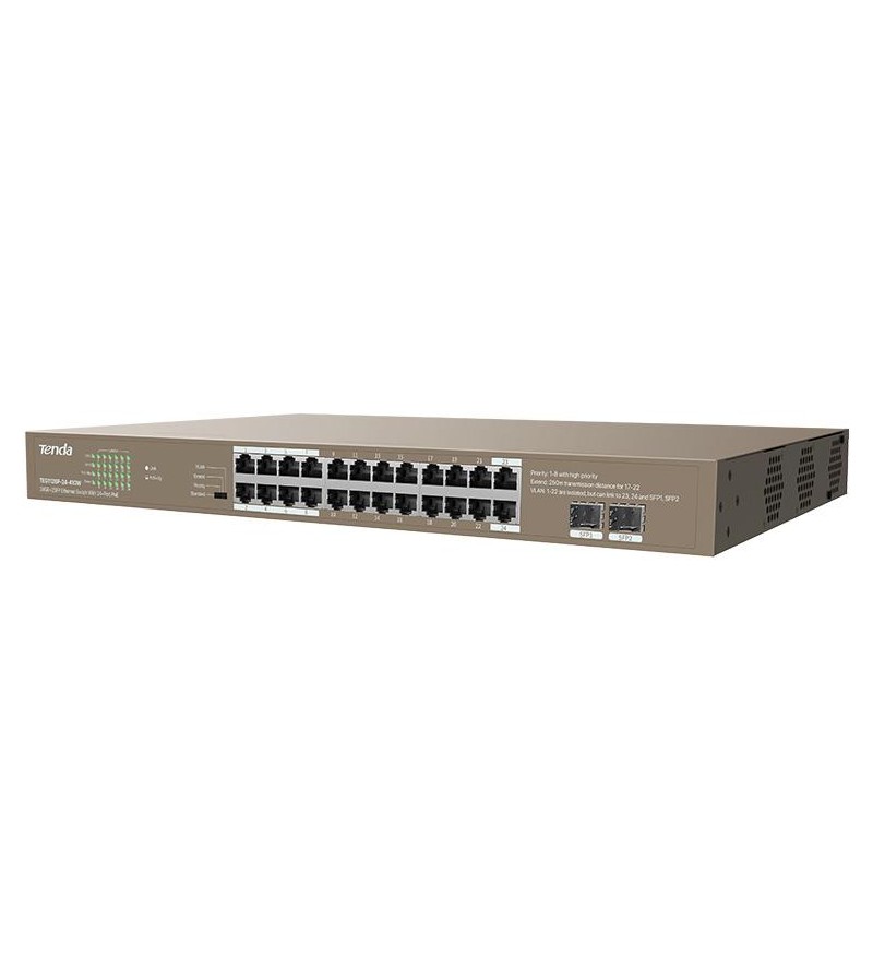Tenda Switch Gigabit PoE - 26 porte (24 GE PoE + 2 GE) | TEG1126P-24-410W