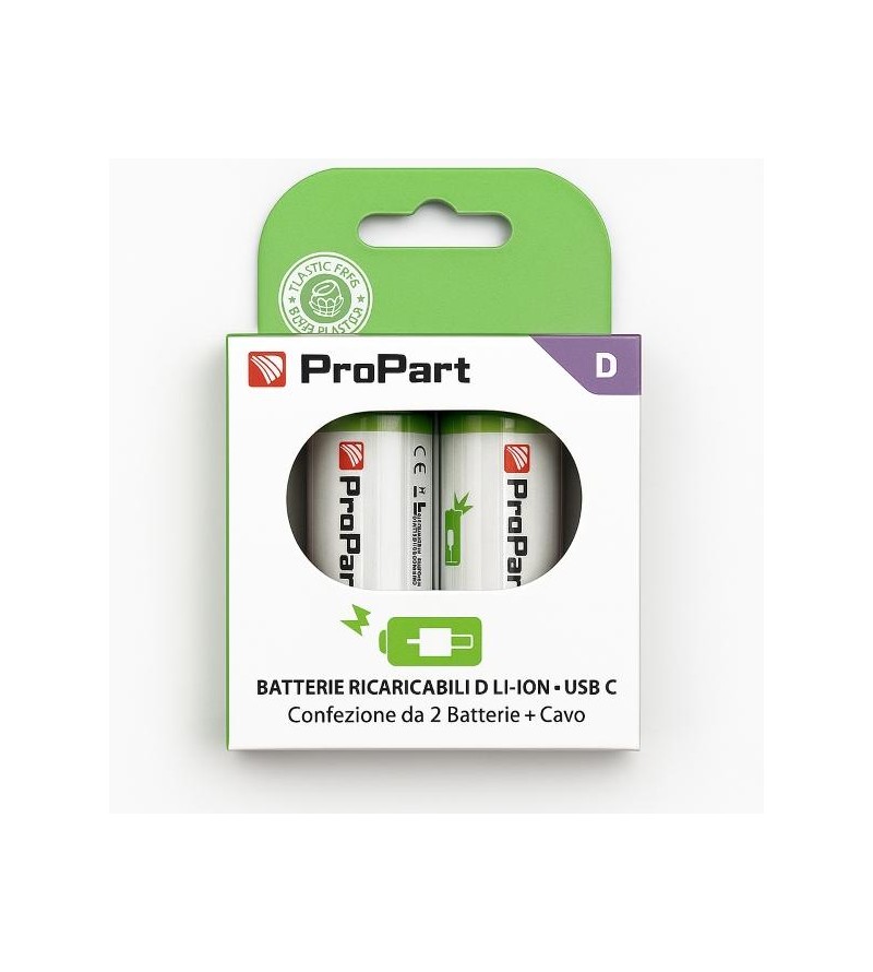 Batterie D Ricaricabili USB‑C 1.5V 4200mAh – Confezione da 2