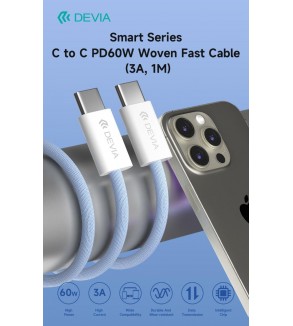 Cavo intrecciato Fast serie Smart da C a C PD 60 W 1mt Blu