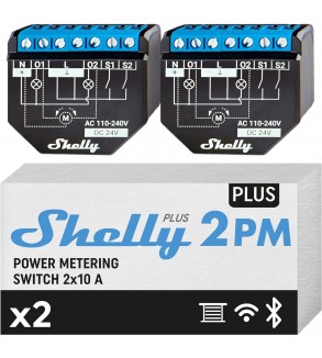 Shelly Plus 2PM DOUBLE PACK - Smart Relay 16A AC/DC WiFi/BT + PM