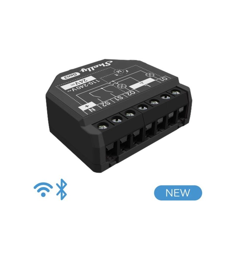 Shelly Plus 2PM Gen3 - Smart Relay Tapparelle 16A AC/DC WiFi/BT/Matter + PM
