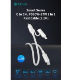 Cavo carica rapida da C a C + Lightning  PD 60W 3A 1,2 Metri Nero