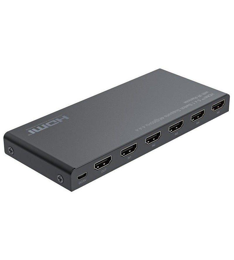 Switch 5x1 HDMI 2.0 18G 4k@60hz HDR, con telecomando IR