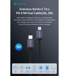 Cavo carica rapida da C a Lightning PD 27W 3A 3 Metri Nero