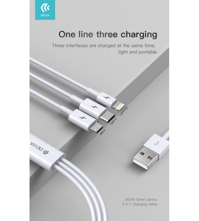 Cavo ricarica 3in1 da USB a Micro - Tipo-C - Lightning 1,2m 