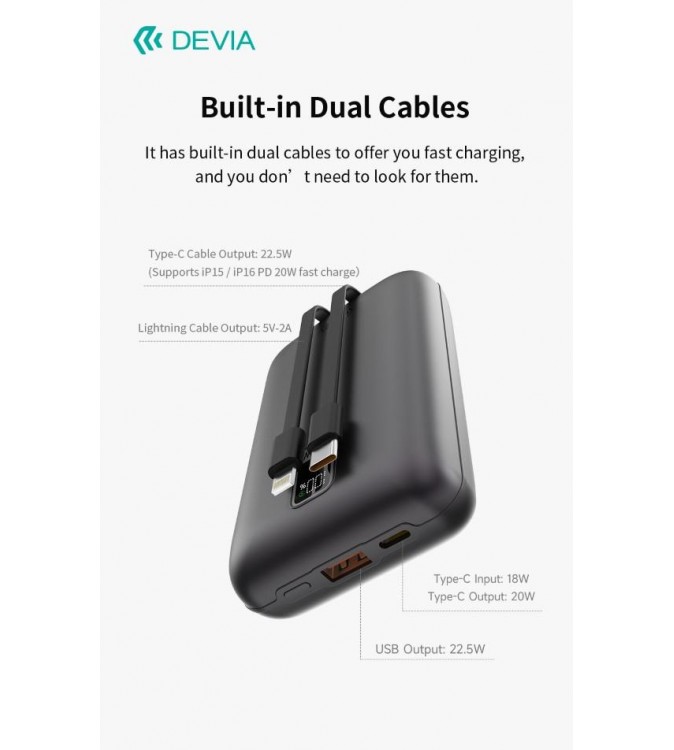MINI Power Bank Ultra4 da 22,5 W Con 2 cavi integrati 20000 mAh Grigio