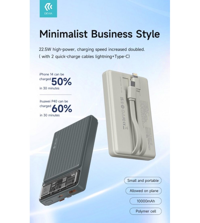 Power Bank 10.000 mAh con due cavi 22,5W Carica rapida Avorio