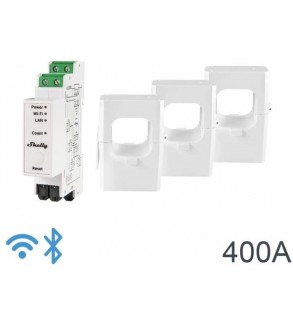Shelly Pro 3EM 400A - Contatore Energia DIN + 3 pinze 400A