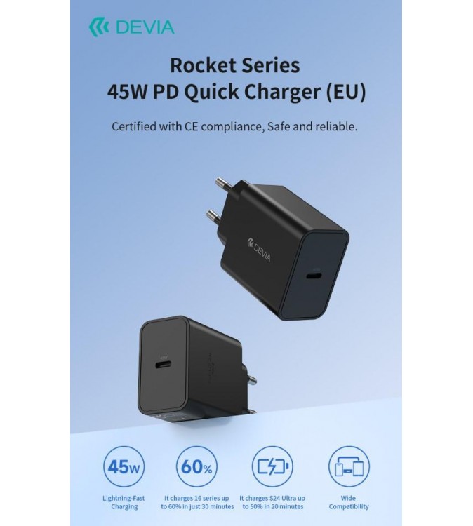 Carica Batterie PD 45 Watt Tipo-C per carica rapida nero