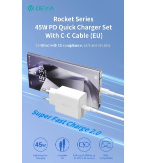 Carica Batterie PD 45 Watt con cavo da C a C per carica rapida bianco