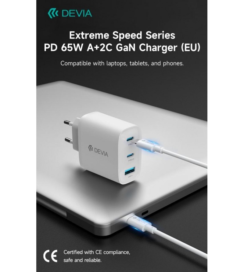Carica batterie PD da 65 Watt GaN 2 uscite Tipo-C e una Usb A